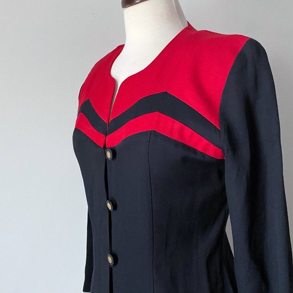 Vintage 80s Black and Red Pencil Dress • Size S - Picture 4 of 7